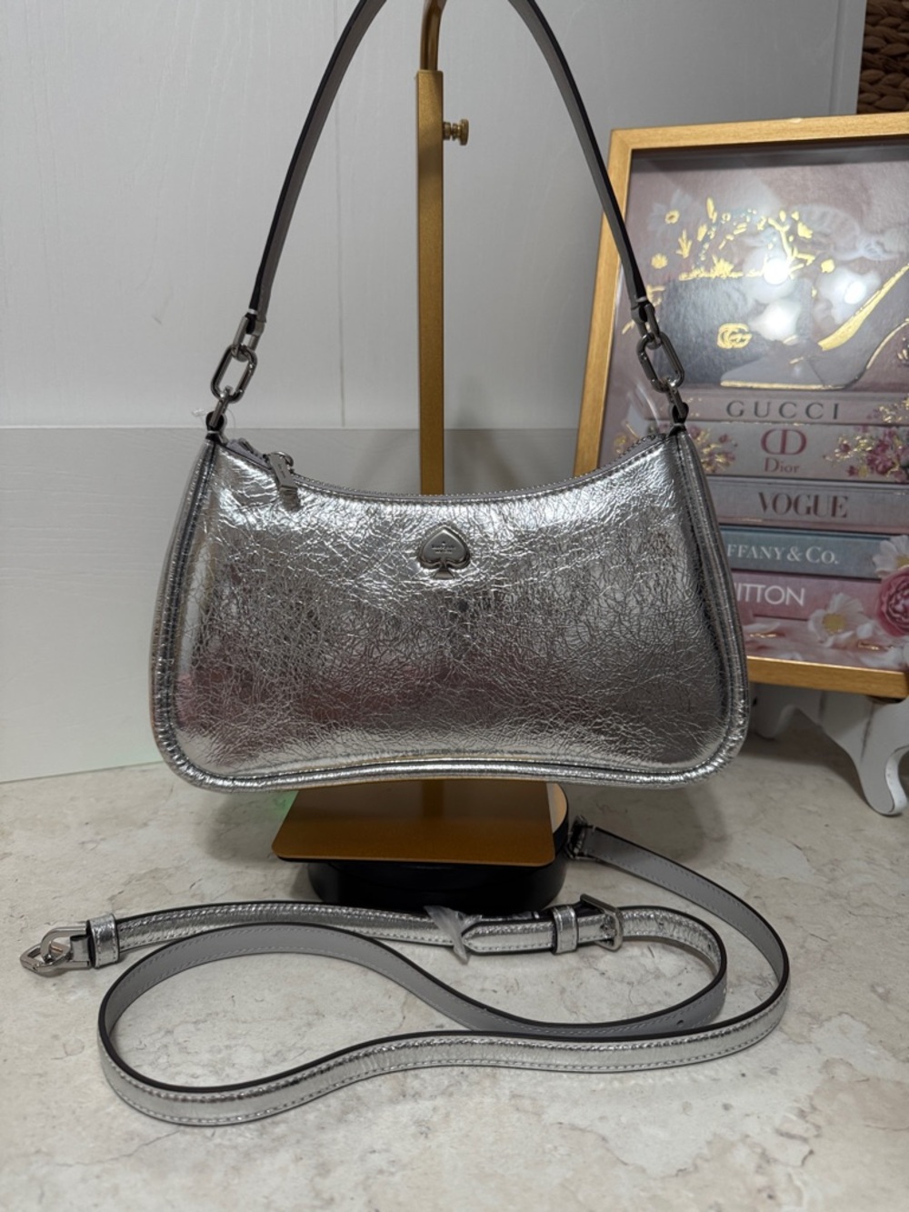 kate spade Metallic Silver Shoulder Bag NWT with crossbody strap - Picture 6 of 6